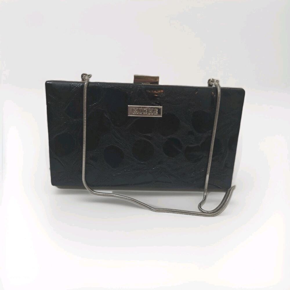 Miche Black Patent Embossed Wallet Clutch Crossbody Evening Bag Organizer